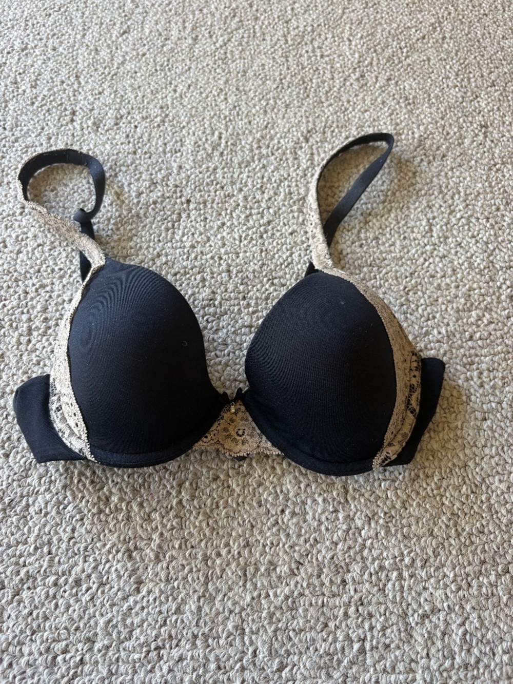 Soma Embraceable Demi Bra 32C Black Tan Lace Trim Underwire Everyday Glam Chic